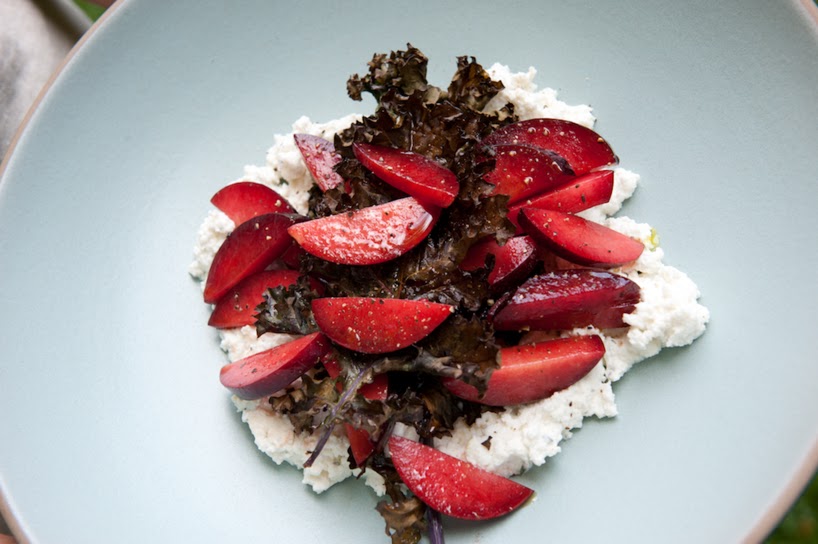 Roasted beets over fresh ricotta