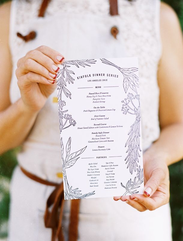 A printed menu card for a dinner series